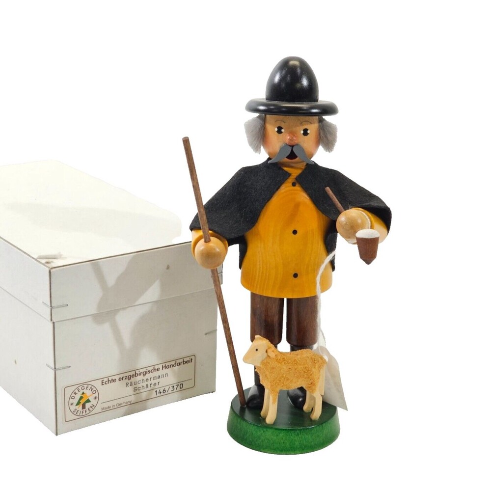 NEW Dregeno Seiffen Smoker Incense Burner Germany 146/370 Shepherd Sheep‎ Wood